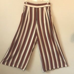 Striped, Cropped Wide Leg Pants